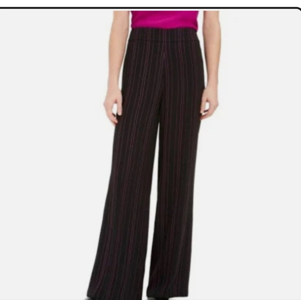 Bar III Striped Pull On Wide Leg Pants,Versaille, Black/Begonia, Size 14